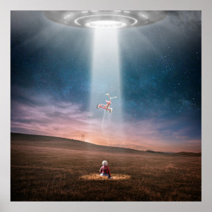 Ufo Aliens Landscape Evening Abduction Space Case Poster