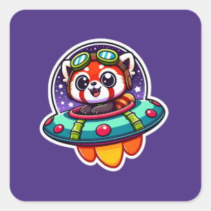 UFO Baby Red Panda Square Sticker