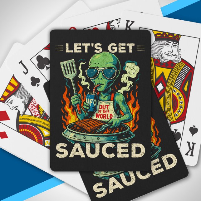 UFO BBQ Grill Cookout Let's Get Sauced Funny Alien Playing Cards (Creator Uploaded)