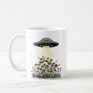 UFO Beaming Up Flowers Coffee Mug