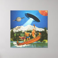 UFO Canoe Trip Mountains Surreal Collage