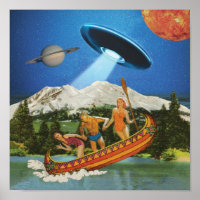 UFO Canoe Trip Mountains Surreal Collage