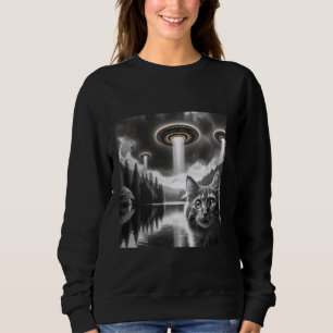 UFO Cat Maine Coon Alien Invasion Sci-fi Art Sweatshirt