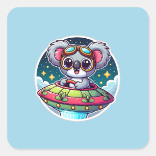 UFO Cute Koala Square Sticker