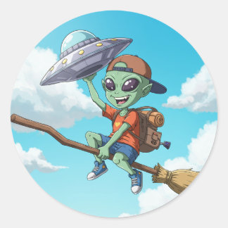 UFO Delivery Alien-Alien delivering UFO- Classic Round Sticker