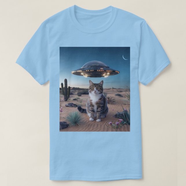 UFO Desert Cat Light Blue T-Shirt (Design Front)