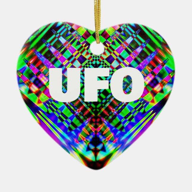 UFO (edit text) Heart Shaped Ornament (Front)