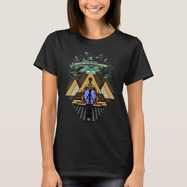 Ufo Egyptian Pyramids Alien Abduction Ancient Astr T-Shirt (Front)