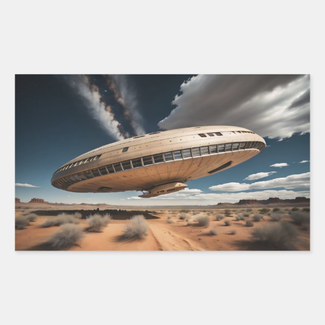 UFO Flying Over Desert Sticker (Front)