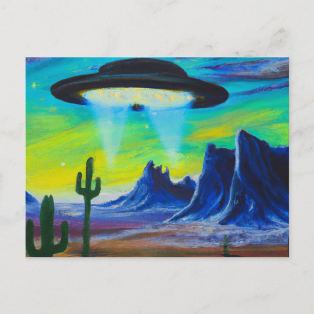 UFO Flying Saucer Desert Painting Postcard (Front)