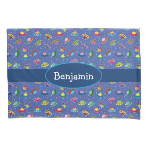 UFO Flying Whimsical Cartoon Spaceship Pattern Pillowcase