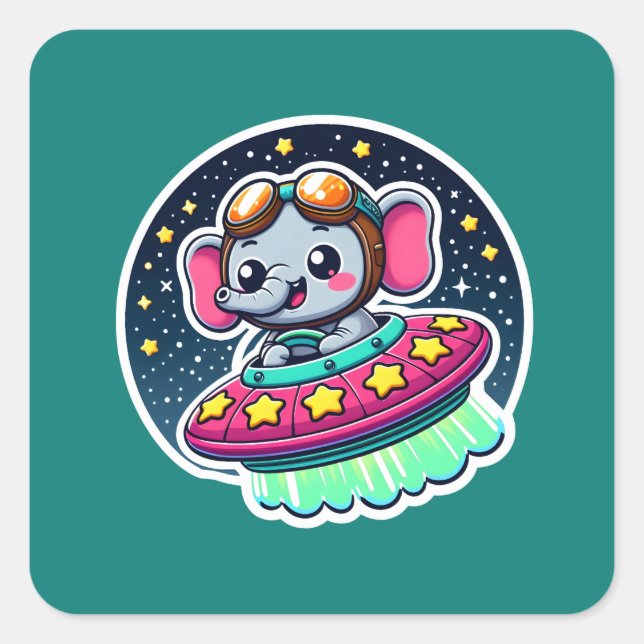 UFO Funny Elephant Square Sticker (Front)