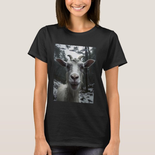 UFO Goat Alien Selfie - Funny Fun Idea T-Shirt (Front)
