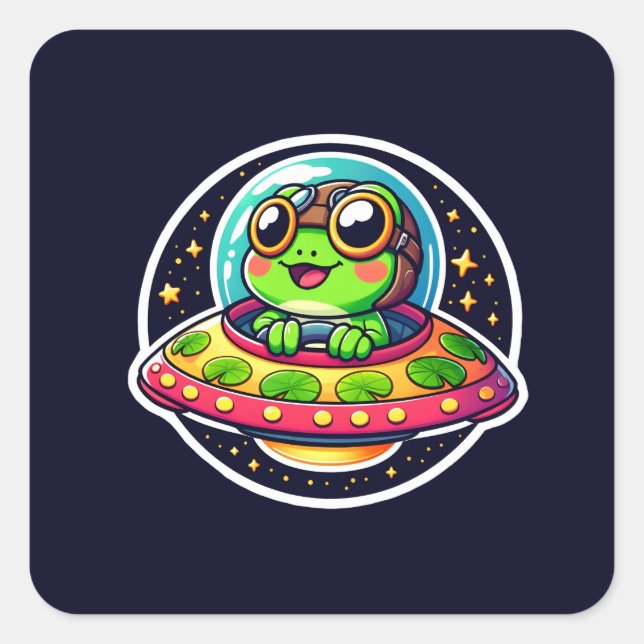 UFO Happy Frog Square Sticker (Front)
