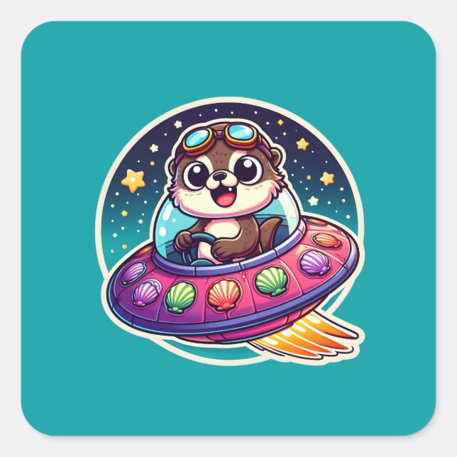UFO Happy Otter Square Sticker (Front)