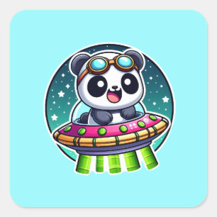 UFO Happy Panda Square Sticker