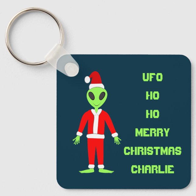 UFO Ho Ho Father Christmas alien Custom Keychain (Front)