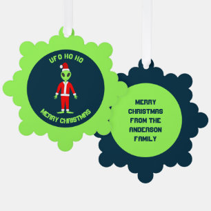 UFO Ho Ho Father Christmas alien Custom Ornament Card