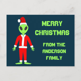 UFO Ho Ho Father Christmas alien Custom Postcard