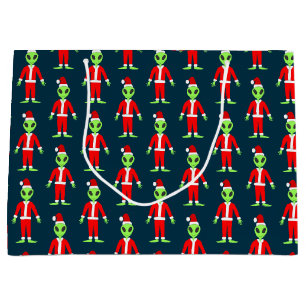UFO Ho Ho Father Christmas alien Patterned Large Gift Bag