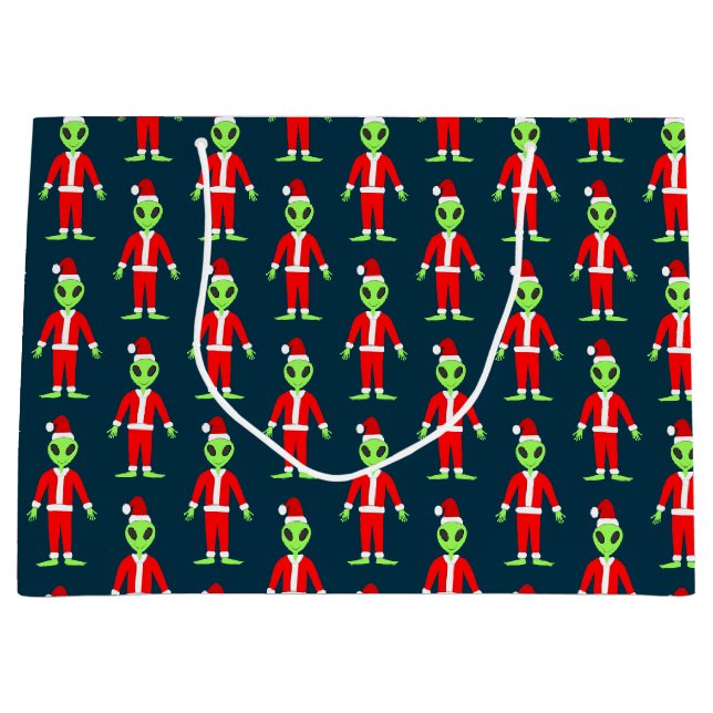 UFO Ho Ho Father Christmas alien Patterned Large Gift Bag (Front)