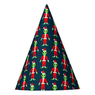 UFO Ho Ho Father Christmas alien Patterned Party Hat