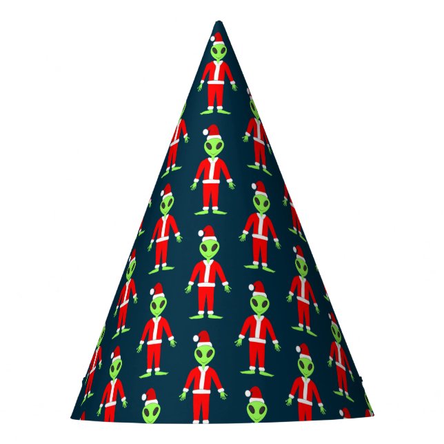 UFO Ho Ho Father Christmas alien Patterned Party Hat (Front)