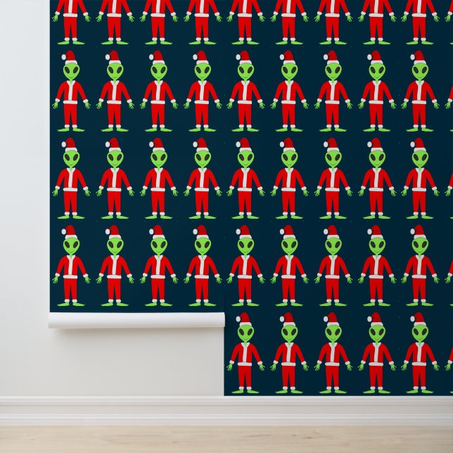 UFO Ho Ho Father Christmas alien Patterned Wallpaper (Application)