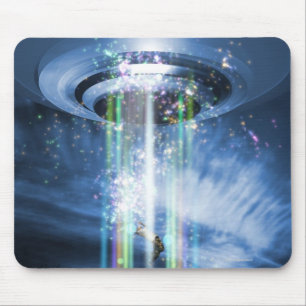 UFO hovering above Earth while abducting humans. Mouse Pad