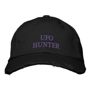 UFO HUNTER embroidery black distressed cap hat