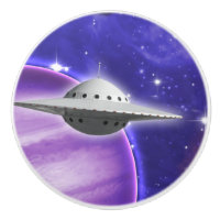 UFO in Purple Space Pink Planet Stars Galaxy