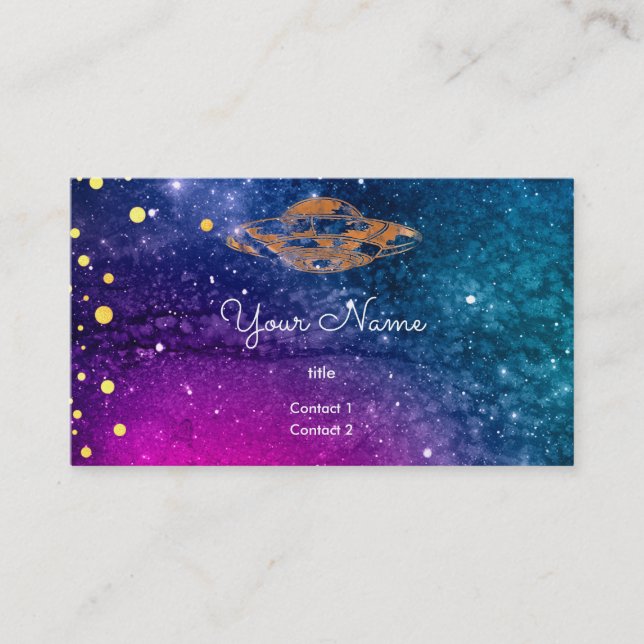 UFO  in the  purple  blue galaxy Business Card (Front)