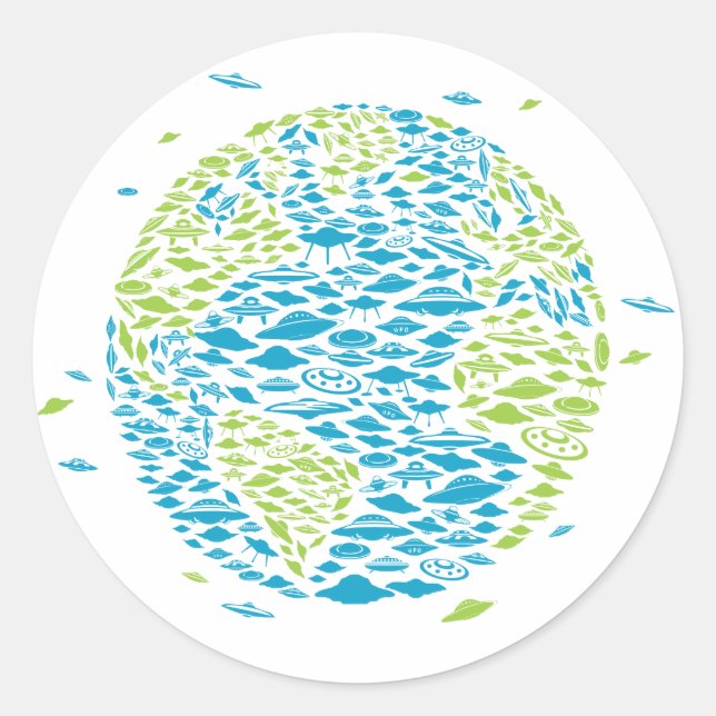 UFO invasion of the World, Alien, Space Ships Classic Round Sticker (Front)