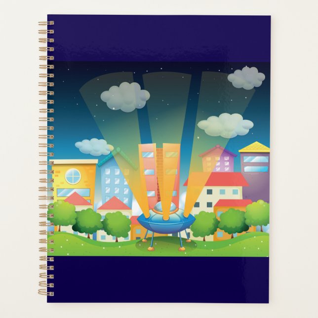 UFO Landing in a Bright City Night Scene Planner (Front)