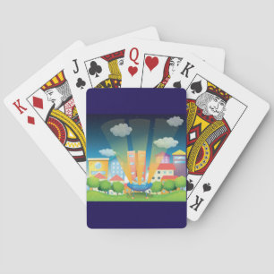 UFO Landing in a Bright City Night Scene Playing Cards