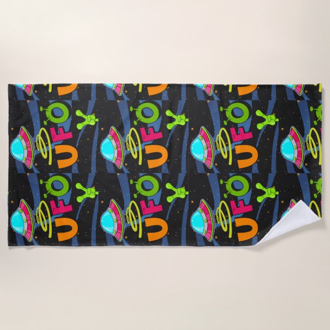 ufo on space say hello  beach towel (Front)