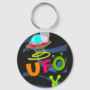 ufo on space say hello  keychain