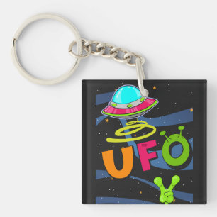 ufo on space say hello  keychain