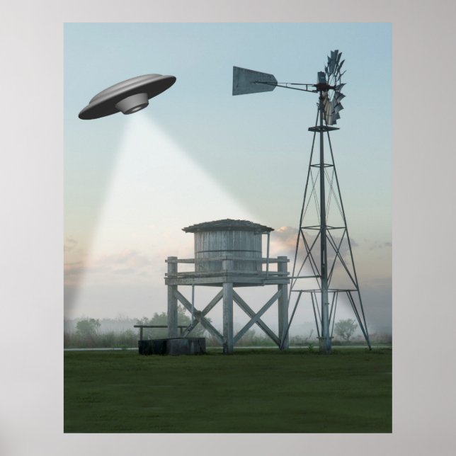 UFO Over a Countryside Poster (Front)