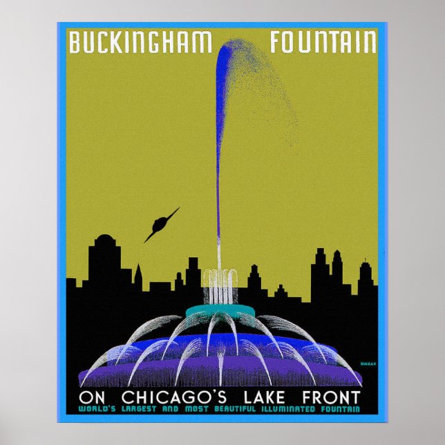 UFO over Chicago - Buckingham Fountain Poster (Front)