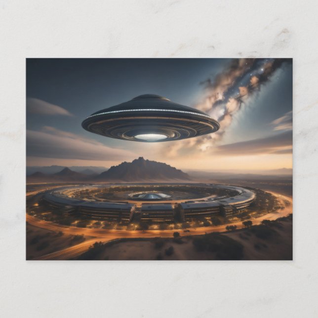 UFO Over Circular City Postcard (Front)