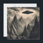 UFO over Mountains Flying Saucer Space Aliens Card<br><div class="desc">Here's a card with an antique looking illustration of a ufo hovering over some really craggy looking mountains. It's a cool card to use as an invitation, a thank you card or with a gift. Send as a greeting card to someone who likes UFOs, flying saucers, aliens, extraterrestrial life, ufology...</div>