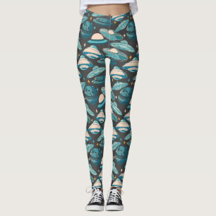 UFO Pattern Retro Style. D Grey BG Leggings