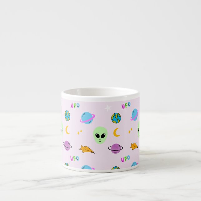 UFO, Planets, Stars & Galaxy Seamless Design Espresso Cup (Front)