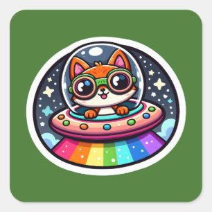 UFO Rainbow Fox Square Sticker