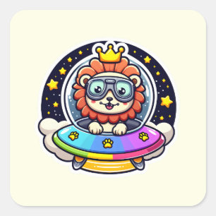 UFO Rainbow Lion Square Sticker