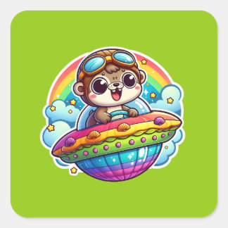 UFO Rainbow Otter Square Sticker