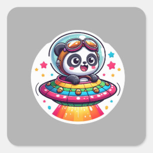 UFO Rainbow Panda Square Sticker