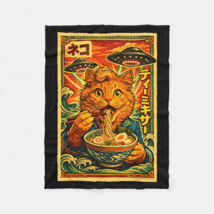 Ufo ramen cat meme japanese vintage 80s graphic fleece blanket