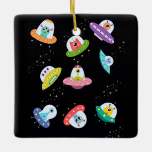 UFO SHIPS PATTERN CERAMIC ORNAMENT